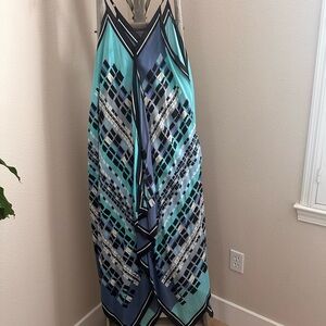NIC+ZOE Aqua and Navy Geometric Maxi Dress